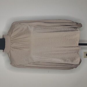 CeCe beige silk feel long sleeve blouse, size Large, New with Tag
